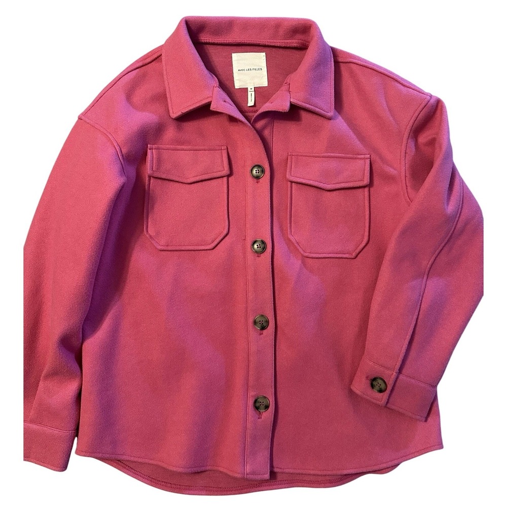 Avec Les Filles Pink Fleece Shacket Jacket Womens Medium Button Pockets Spring‎